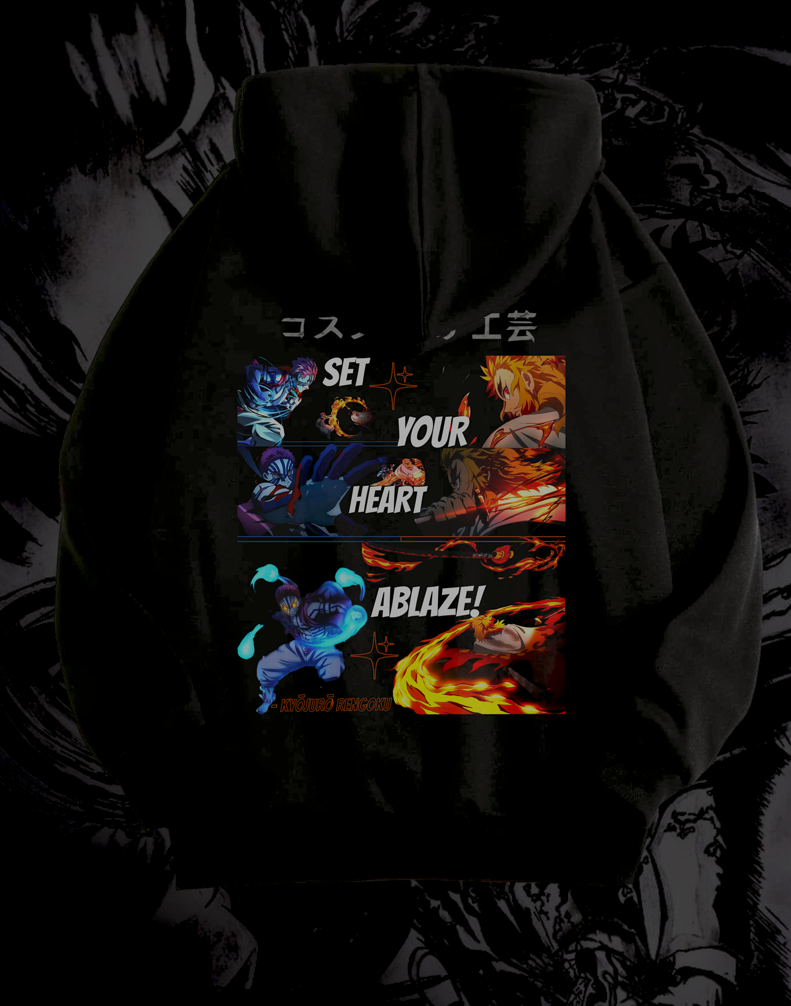 SET YOUR HEART ABLAZE – RENGOKU - Premium 430 GSM Hoodie
