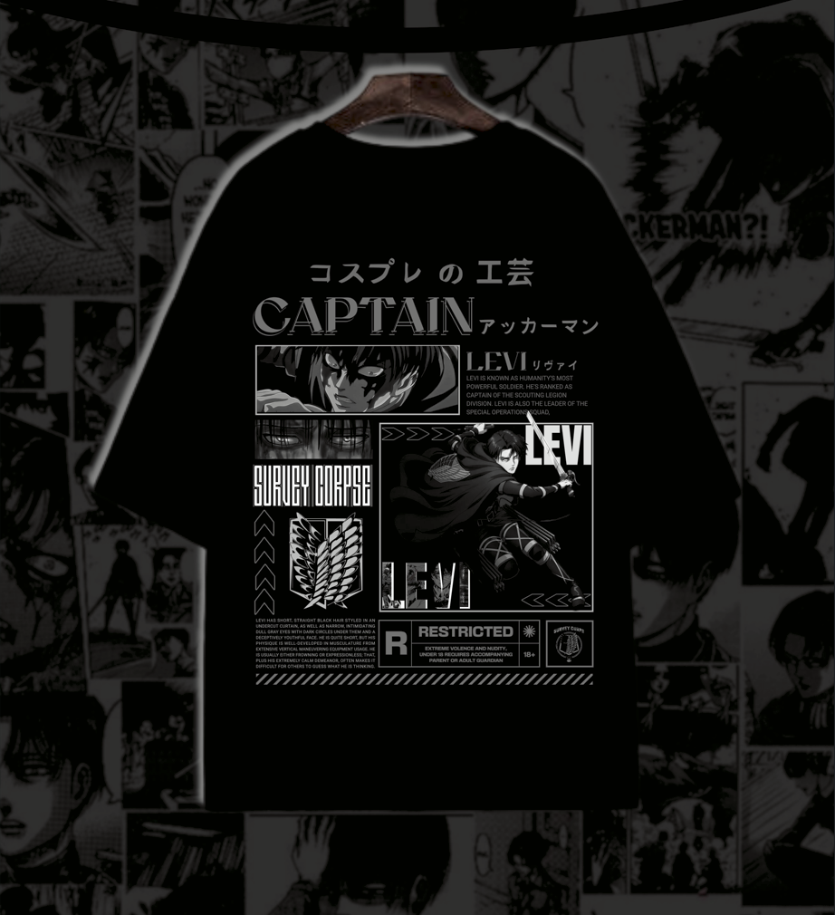 "Captain Levi : Ackerman's Wrath, Premium Oversized 240 GSM Tee"